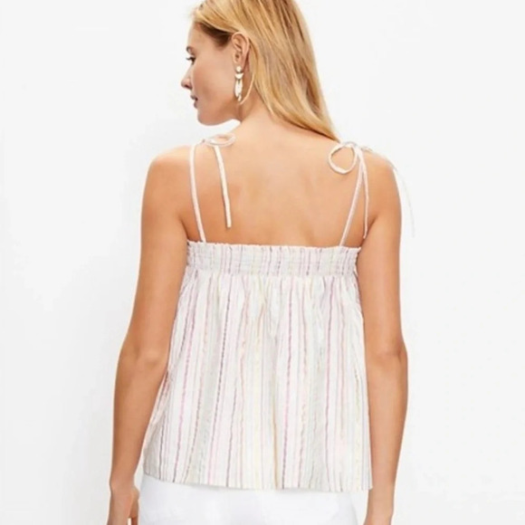 Ann Taylor LOFT NWT metallic striped loose fit smocked tank top Size S - Picture 4 of 9